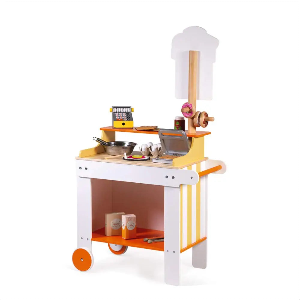 Carrito Janod de cocinitas de madera con ruedas y accesorios para preparar crepes