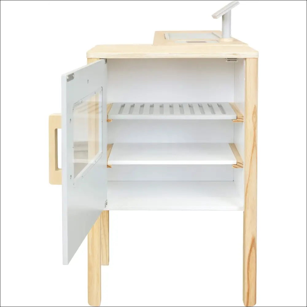 Refrigerador de madera abierto con estantes en la Tienda-Cocina Small Foot