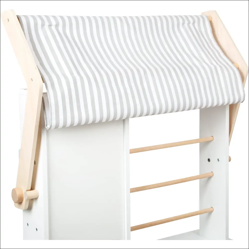 Estructura de madera con toldo rayado, ideal para la Tienda-Cocina Small Foot