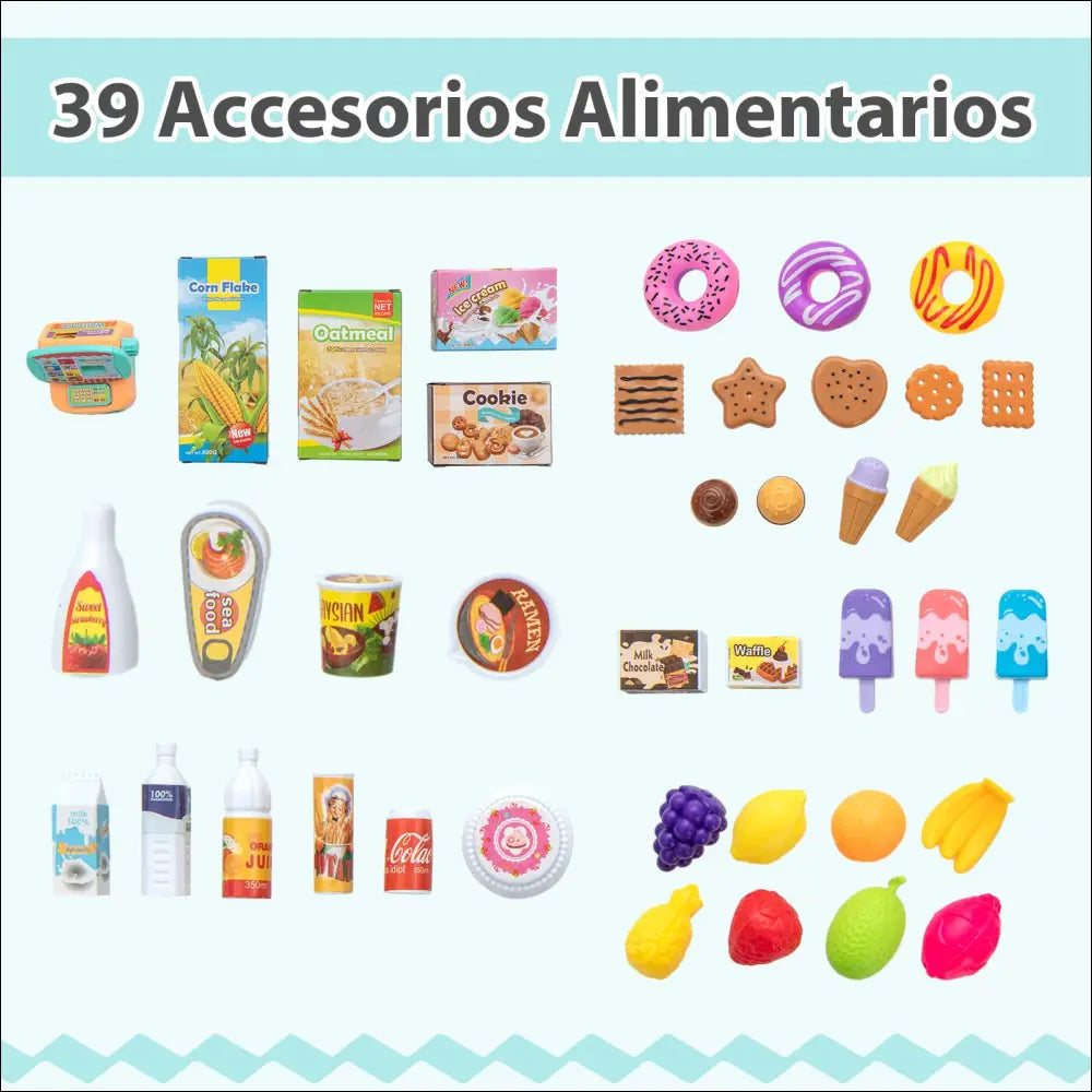 Colección de accesorios alimentarios en supermercado de madera Costway para cocinitas de madera