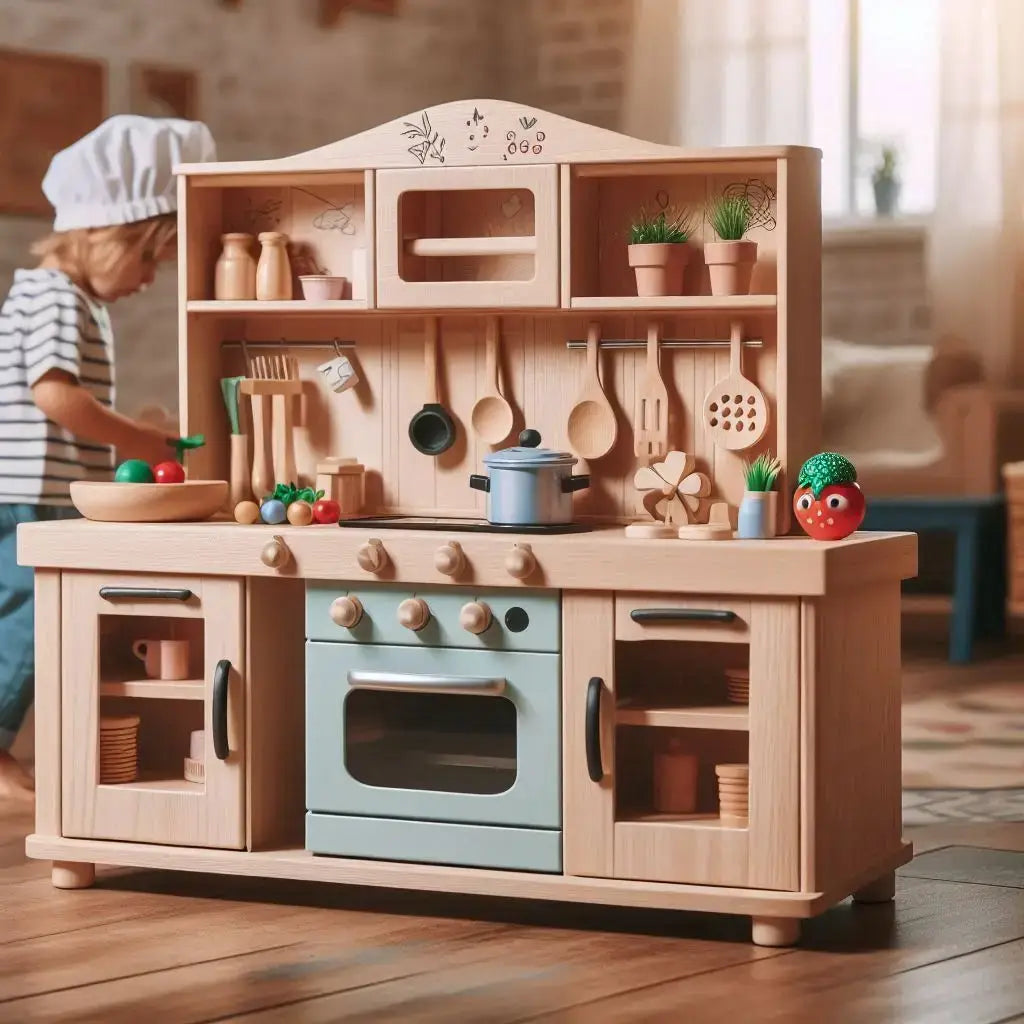 Cocinita KidKraft grande gourmet con electrodomésticos y muebles funcionales.