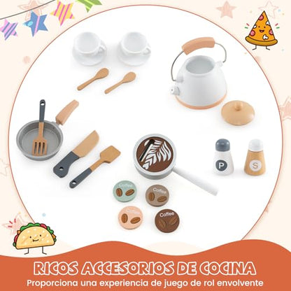 Cocinita Infantil con Máquina de Café, Microondas, Horno, Lavadora y Accesorios