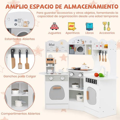 Cocinita Infantil con Máquina de Café, Microondas, Horno, Lavadora y Accesorios