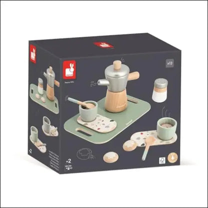 Cafetera italiana de juguete en colores pastel con accesorios para imaginación infantil