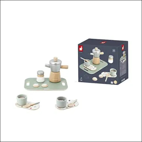 Cafetera Italiana de Juguete, juego de café de madera con accesorios para niños