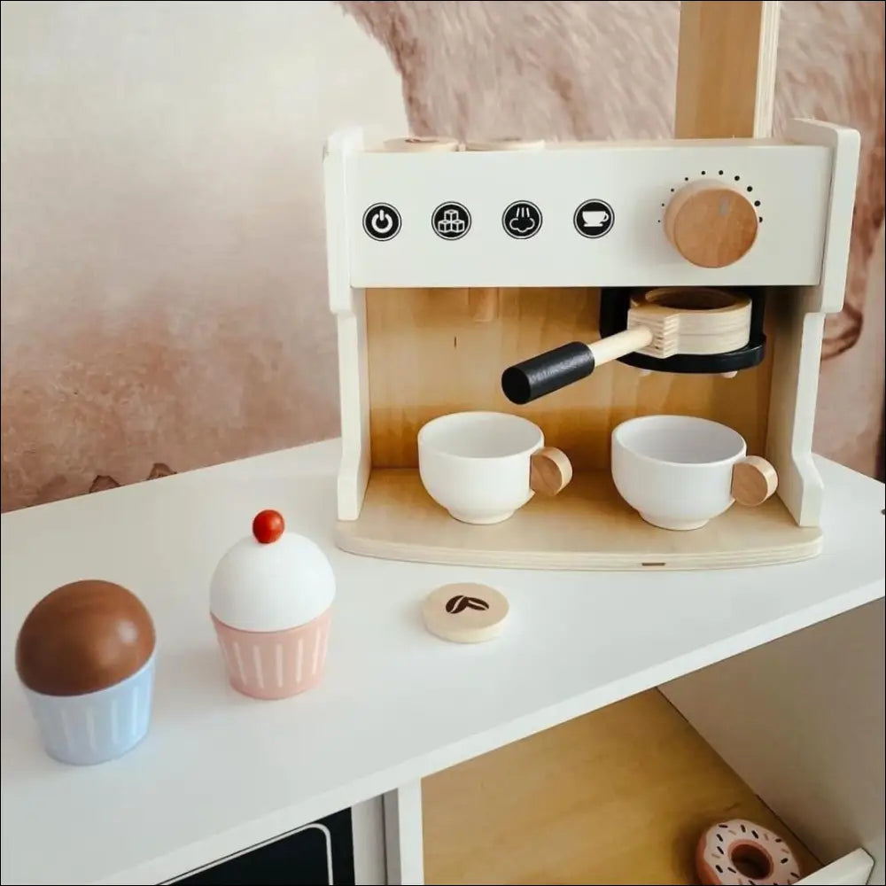 Cafetería de Madera Mamabrum, juguete de café con tazas y accesorios de repostería