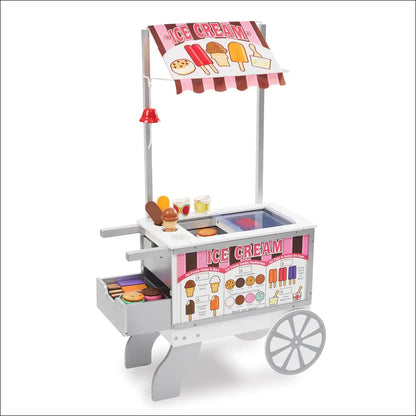 Carrito de Bocadillos de Madera Melissa & Doug con helados variados y toldo a rayas