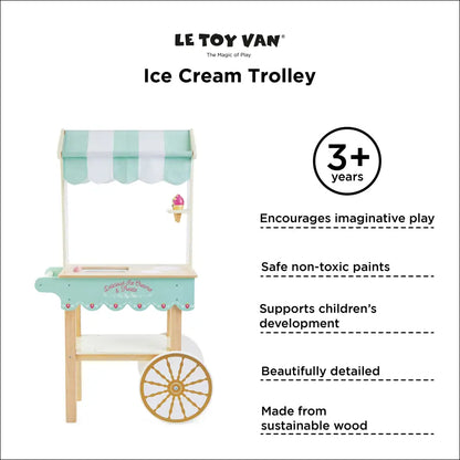 Carrito de helados clásico Le Toy Van, juguete de madera con toldo y rueda decorativa