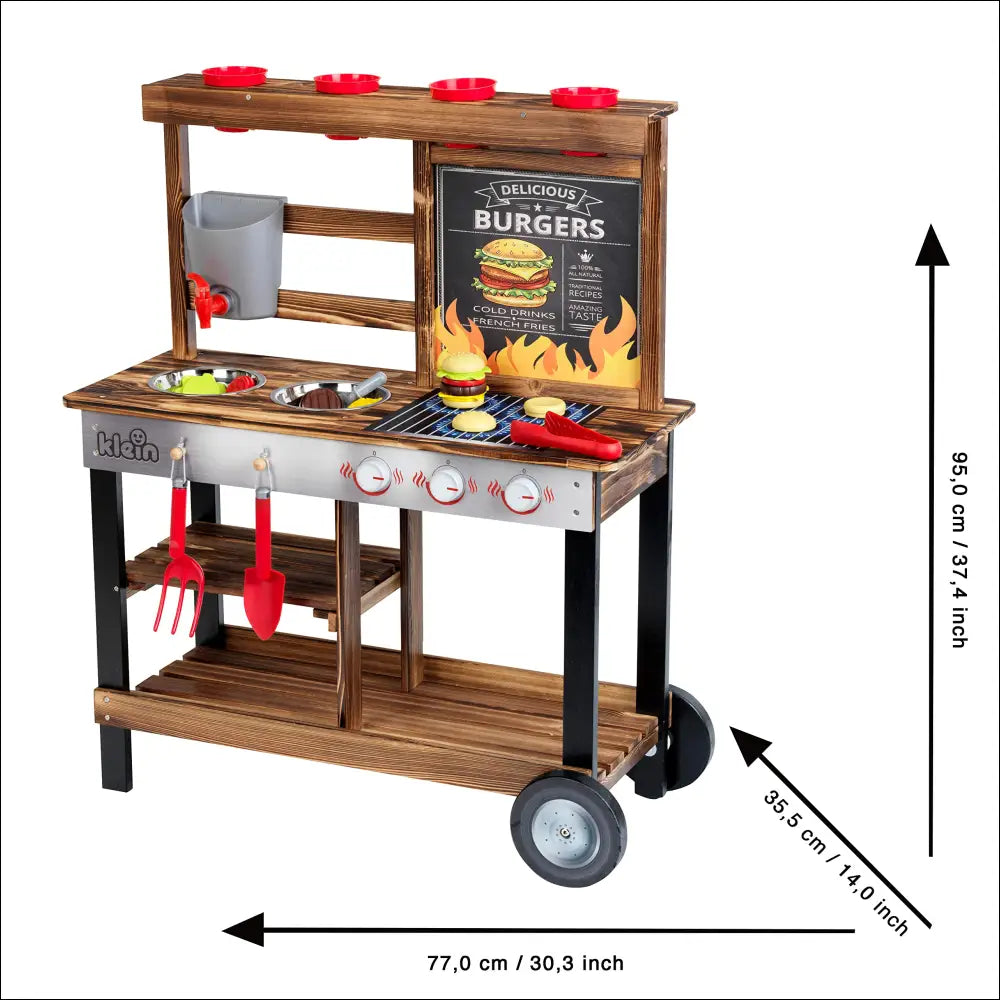 Juego de barbacoa Cocinita BBQ Country con marco de madera y accesorios para niños