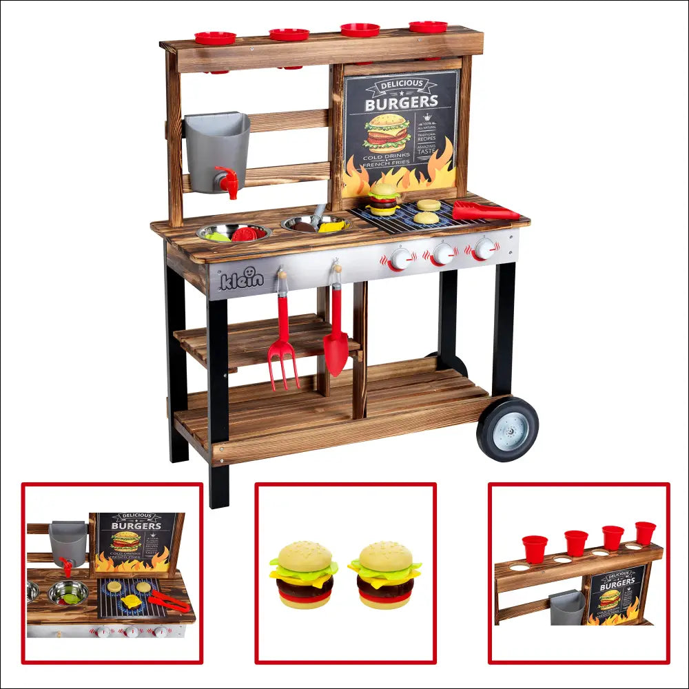 Juego de barbacoa de madera Cocinita BBQ Country con accesorios para fiestas al aire libre