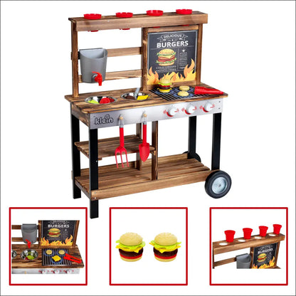 Juego de barbacoa de madera Cocinita BBQ Country con accesorios para fiestas al aire libre