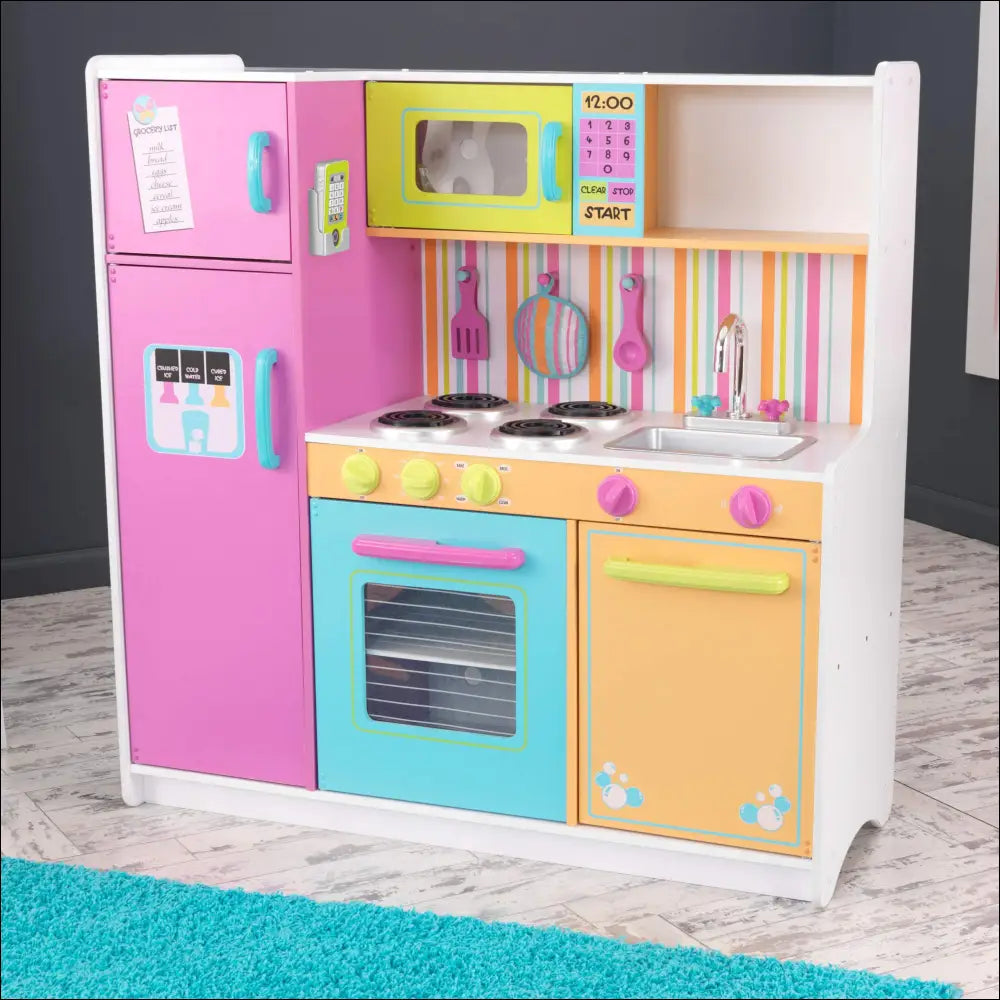 Cocinita Deluxe Big and Bright colorida con electrodomésticos y accesorios para niños