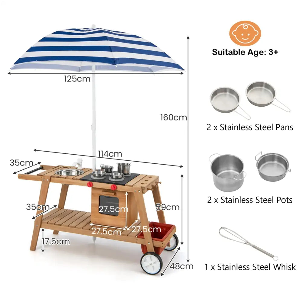 Cocinita Exterior con Parasol, perfecta para diversión al aire libre con cocinitas de madera