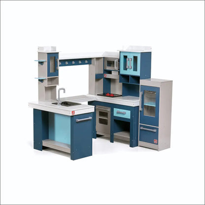 Juego de cocina Cocinita Grand Walk con componentes modulares en azul y blanco