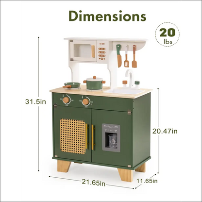 Cocinita Retro Vintage de madera con base verde y gabinete blanco para niños