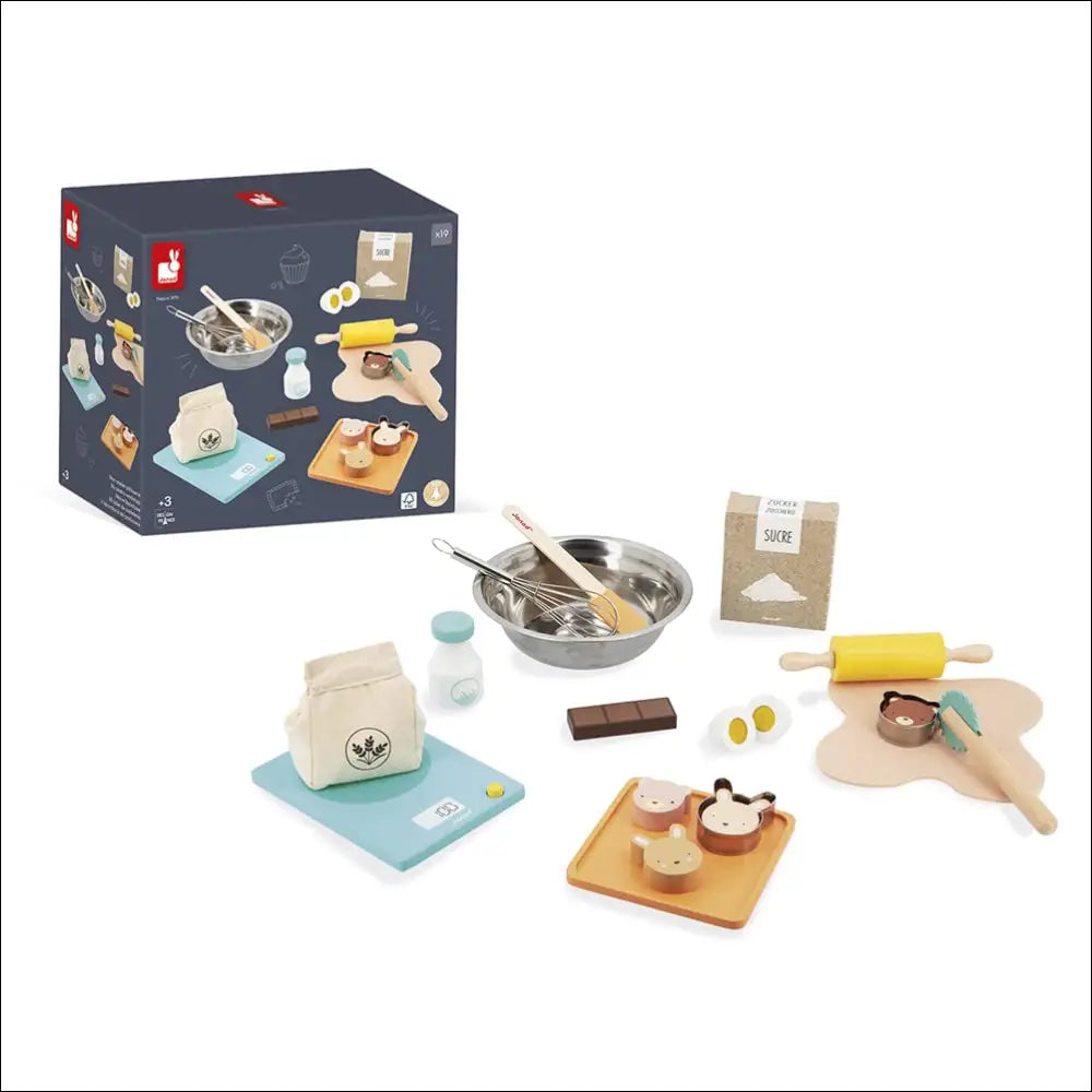 Conjunto de juguetes Cocinitas Janod con utensilios y ingredientes de pastelería