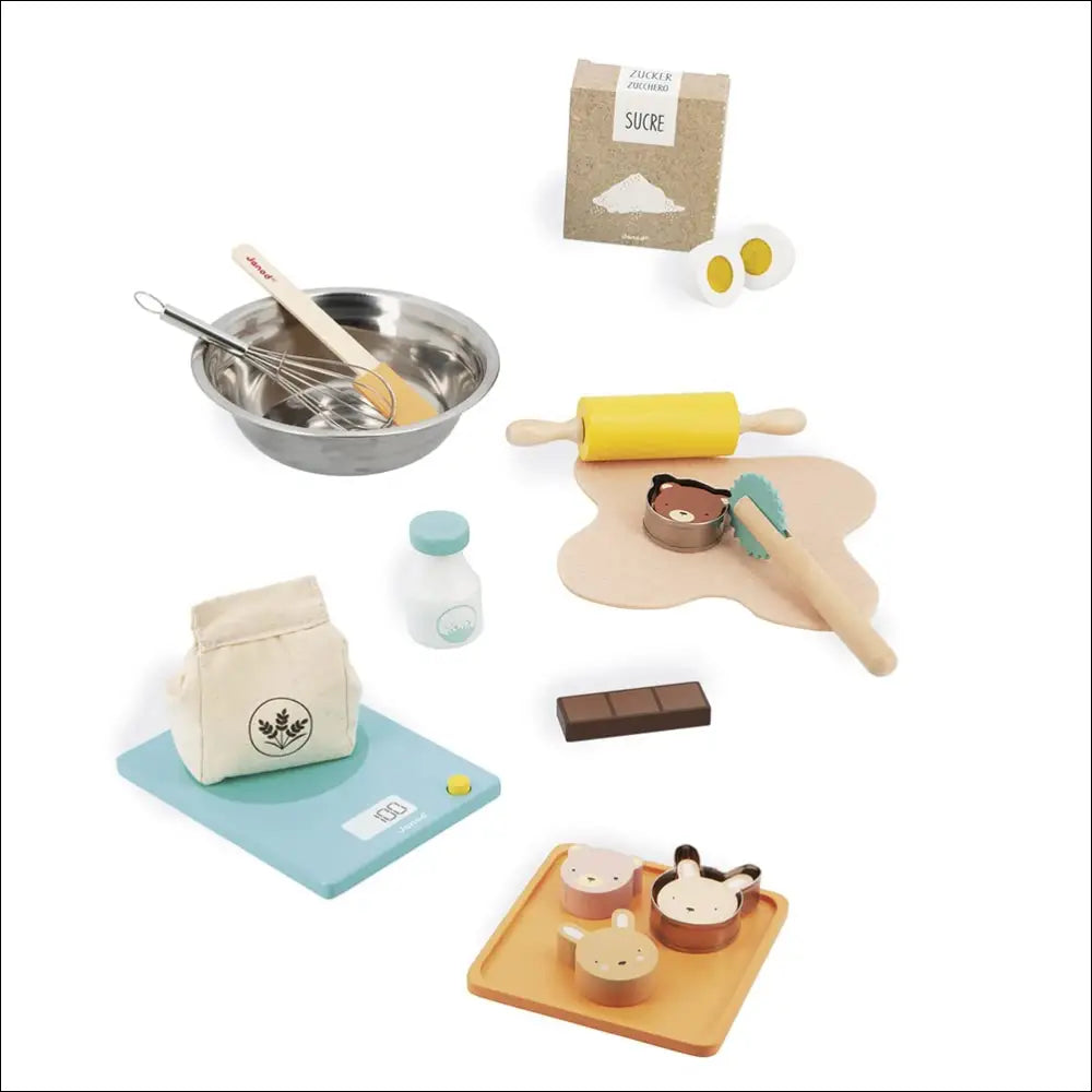 Set de utensilios de cocina y alimentos de juguete para Cocinitas Janod Pastelería
