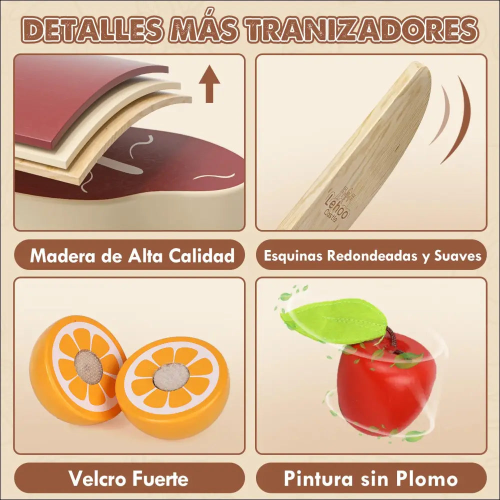 Infografía sobre juguetes de madera para niños en Lehoo Castle y cocinitas de madera