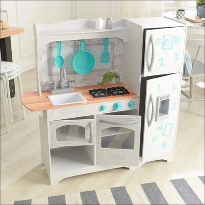 Cocinita Countryside de KidKraft con accesorios turquesa y encimera de madera