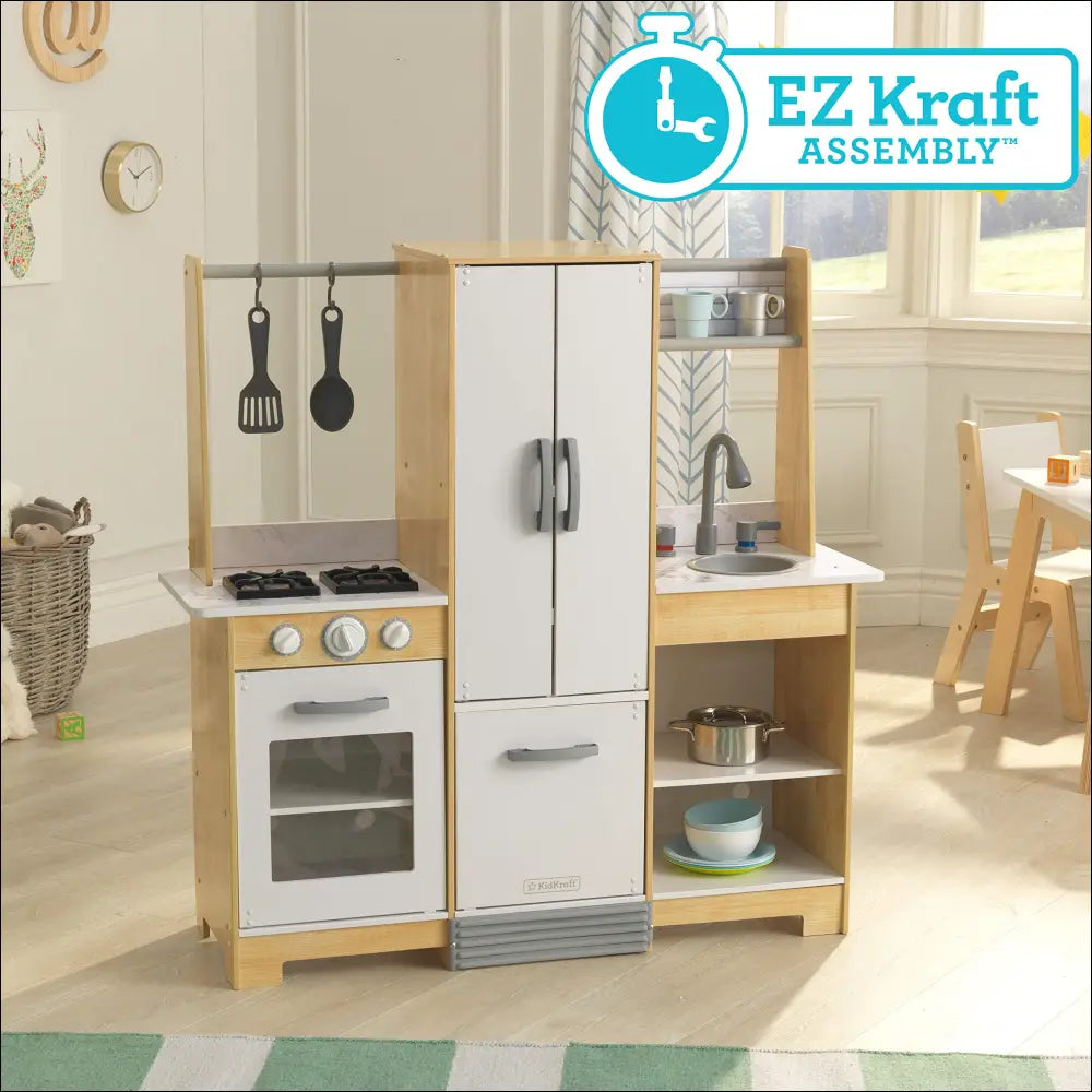 Cocinita modern-day KidKraft con madera, electrodomésticos blancos y accesorios de juguete