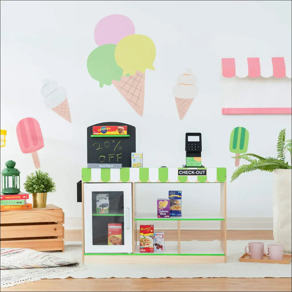 Tienda de helados de juguetes, parte del Supermercado Austin Play con decoración colorida