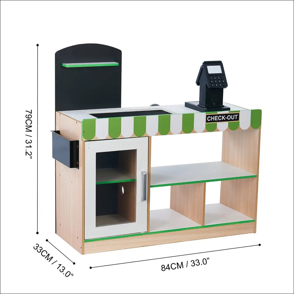 Mostrador de compra de madera para el Supermercado Austin Play con caja registradora