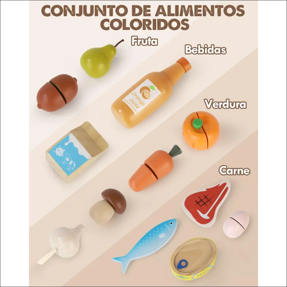 Colección de coloridos juguetes de comida en la Cesta Despierta la Imaginación