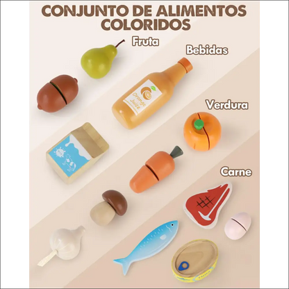 Colección de coloridos juguetes de comida en la Cesta Despierta la Imaginación