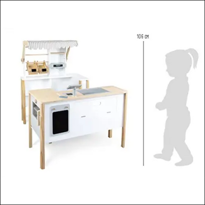 Juego de cocina de madera con acentos blancos en la Tienda-Cocina Small Foot