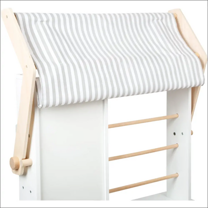 Estructura de madera con toldo rayado, ideal para la Tienda-Cocina Small Foot