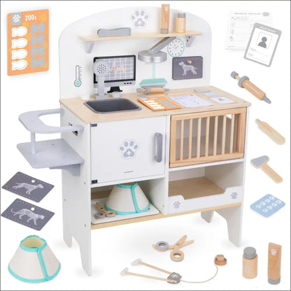 Estación de juego de veterinaria Mamabrum para niños, diseñada en madera para cuidar animales