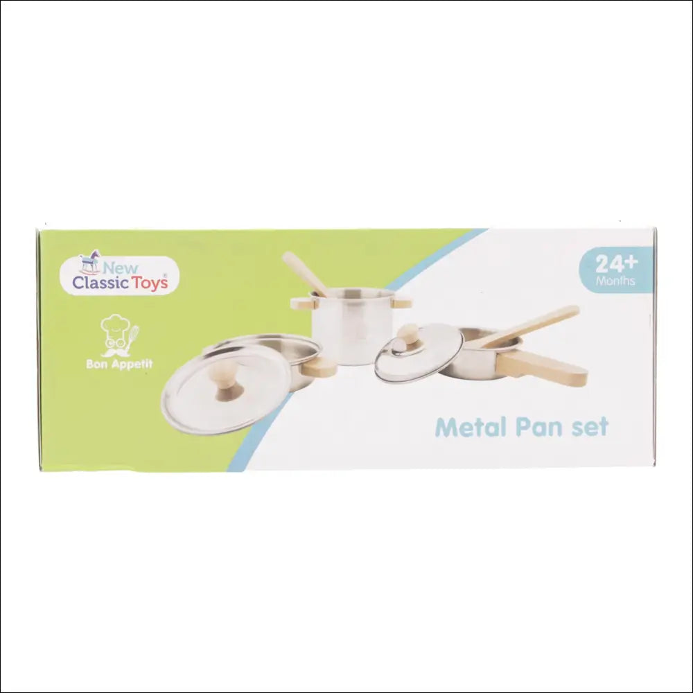 Juego de Cacerolas de Madera y Metal para Pequeños Chefs de New Classic Toys en caja