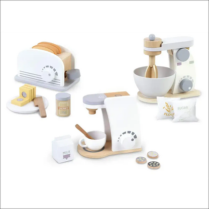 Juego de Cocina Infantil Leomark Gris con Madera Cafetera y Licuadora - Juguete