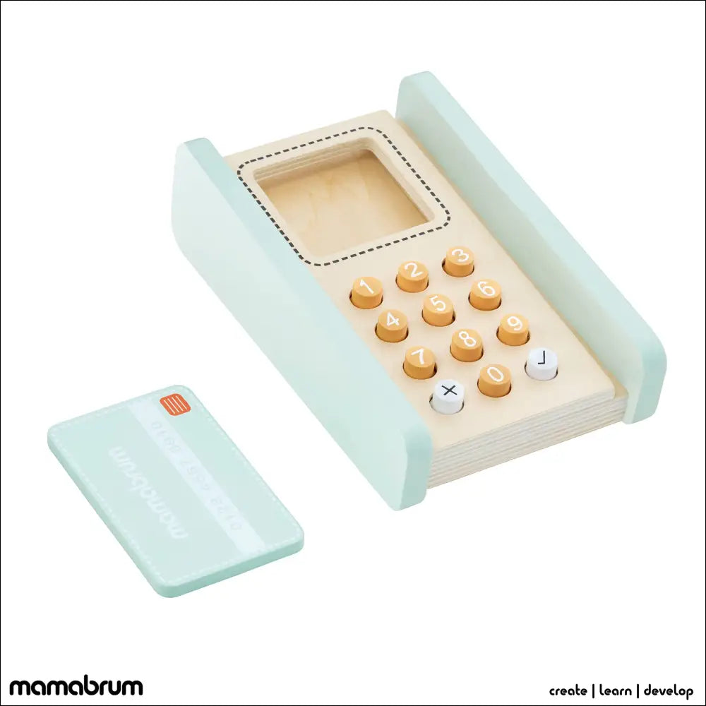 Teléfono de juguete de madera con acentos verde menta para el Puesto de Mercado Mamabrum