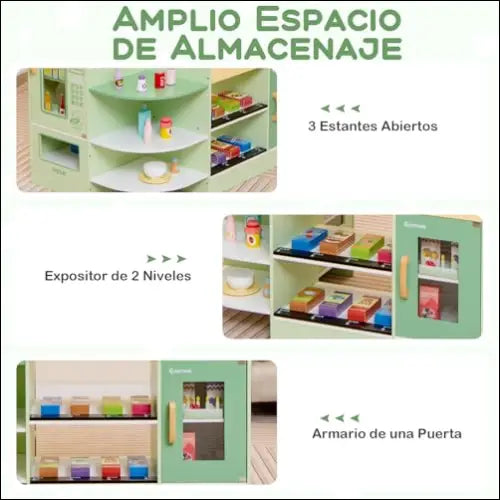 Unidad de almacenamiento con estantes abiertos y cabinetes verdes y blancos del Supermercado Costway