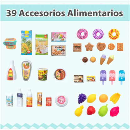 Colección de accesorios alimentarios en supermercado de madera Costway para cocinitas de madera