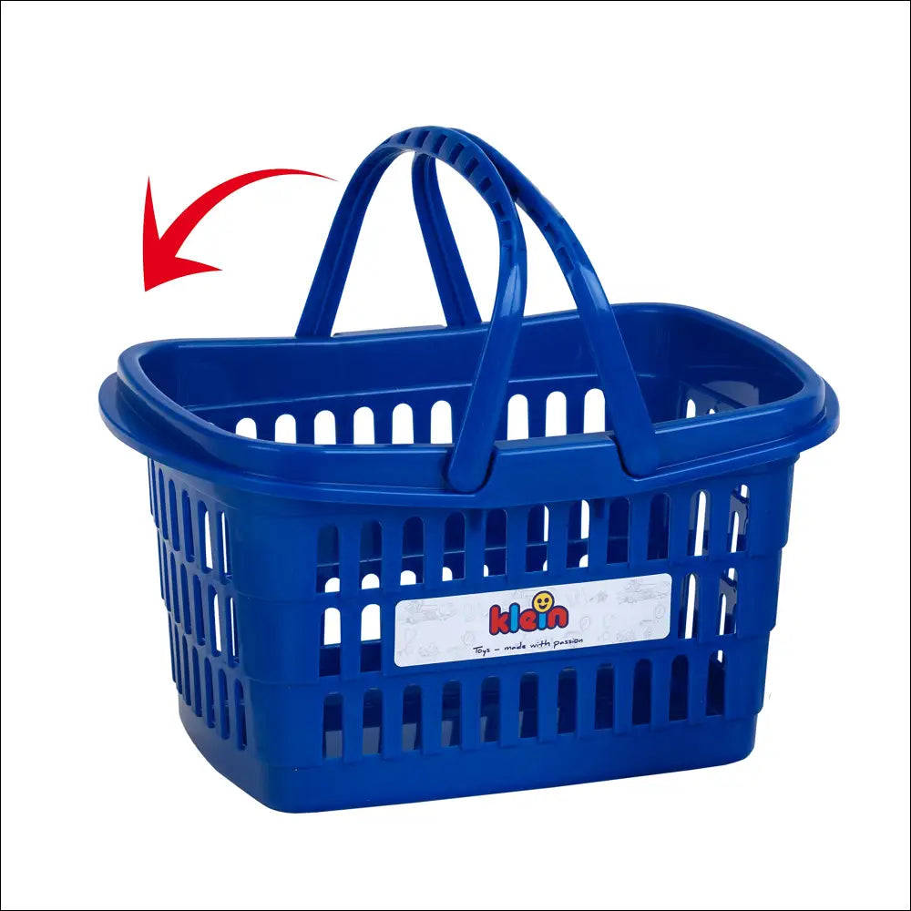Cesta de plástico azul con logo Hema, ideal para jugar con la caja registradora Theo Klein