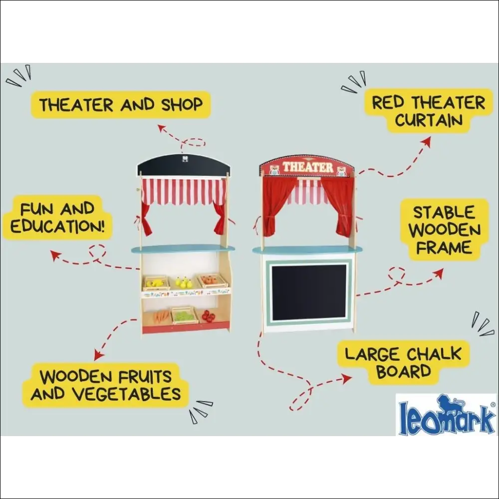 Teatro-Mercado Leomark de madera con diseño intercambiable para jugar y crear