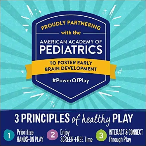 Logo de asociación con la American Academy of Pediatrics para desarrollo infantil mediante juego