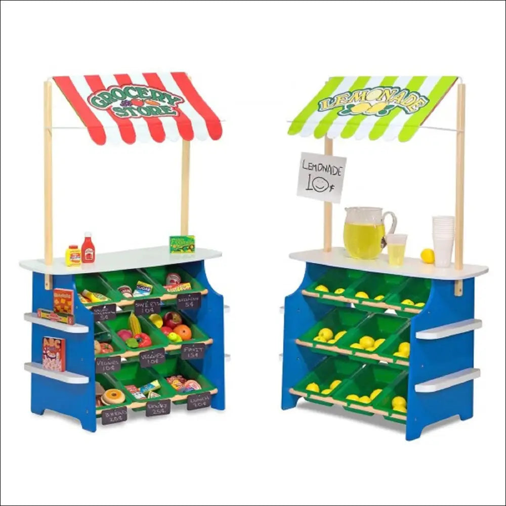 Juegos de Tienda de Comestibles y Puesto de Limonada con cocinitas de madera coloridas
