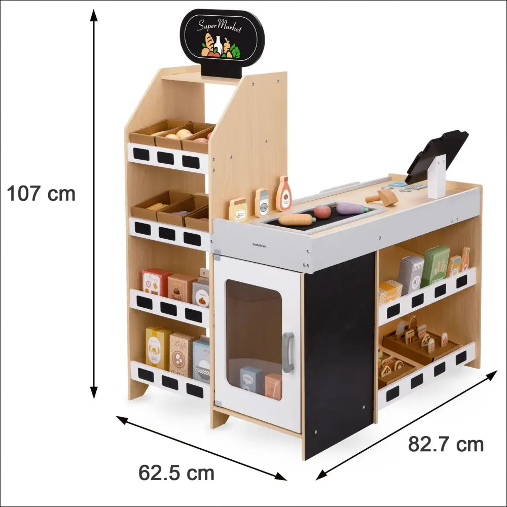 Cocina de madera Tienda de Verduras Mamabrum con estantes y comida en miniatura